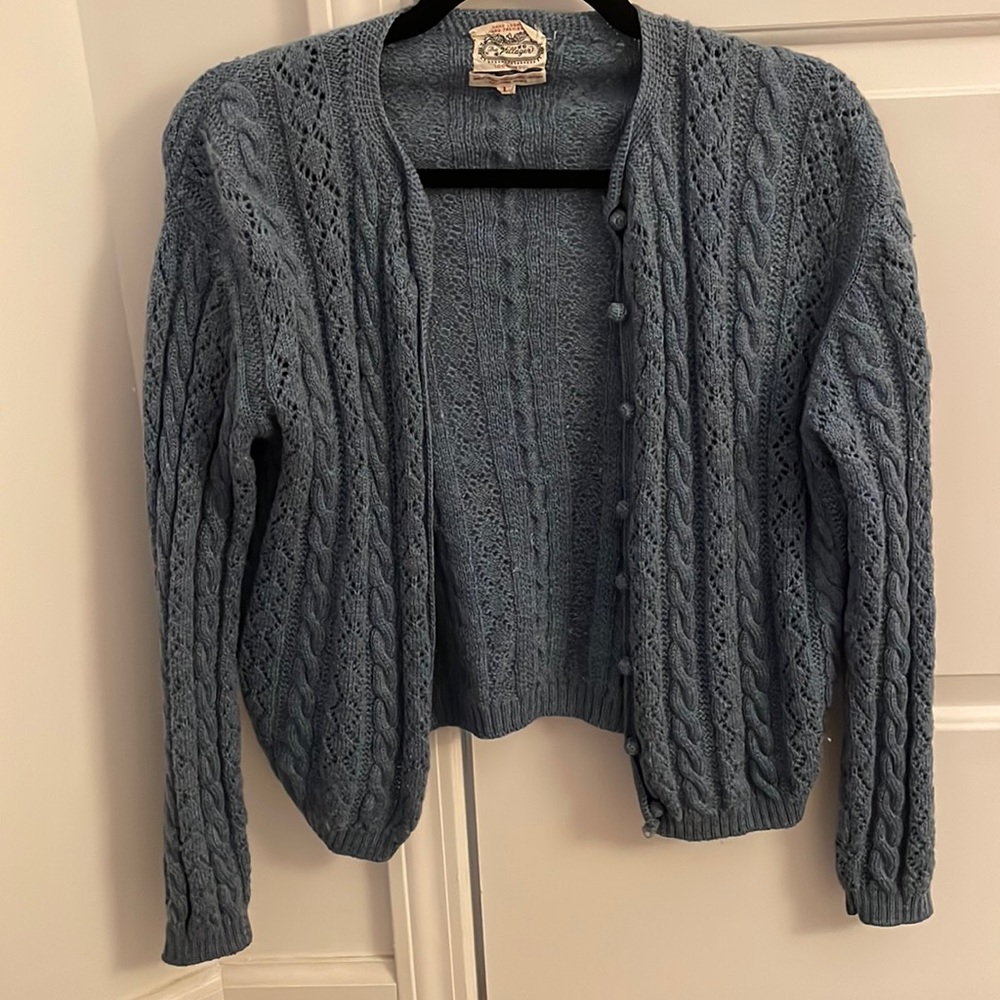 Vintage Blue cable knit wool cardigan